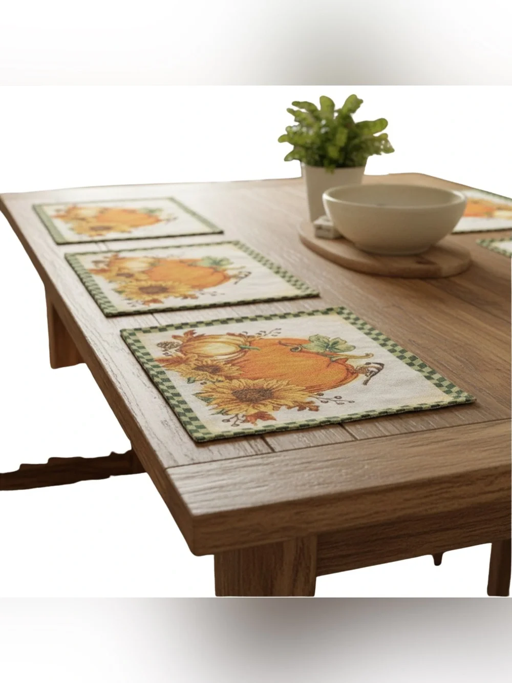 Set of 4‎ Fall Pumpkin Placemats with Sunflowers & Birds - Autumn Harvest Decor